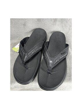 New KuaiLu Men’s 12 Leather Flip Flops Black Orthotic Comfort Thong Sandals